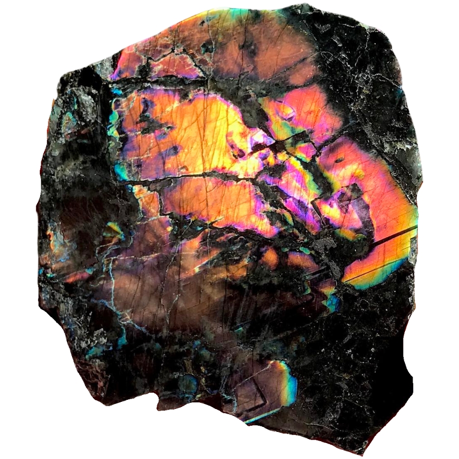 A Finland-sourced fire spectrolite showing strong iridescence