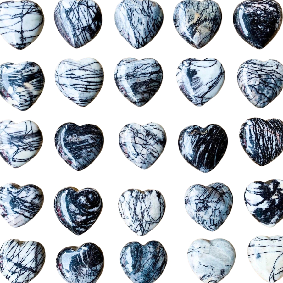 Several pieces of heart-shaped zebra jaspers, each with unique patterns