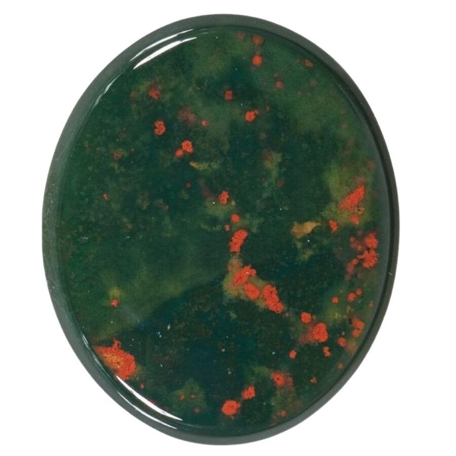 oval dark green bloodstone cabochon with red specks
