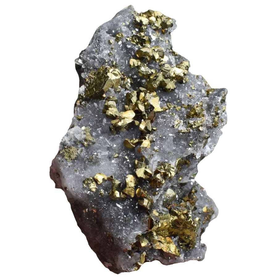 golden chalcopyrite crystals on quartz