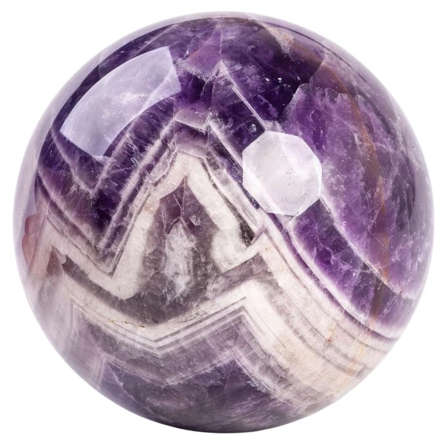 chevron amethyst sphere with white and purple layers