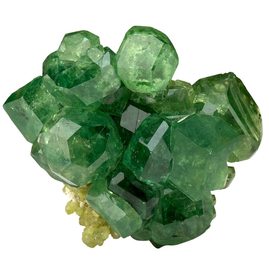 bright green demantoid garnet crystal cluster