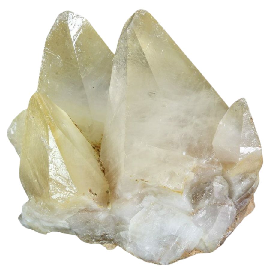 pointed yellowish dogtooth spar crystal cluster