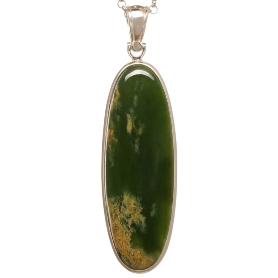 dark green and yellow oval flower jade pendant