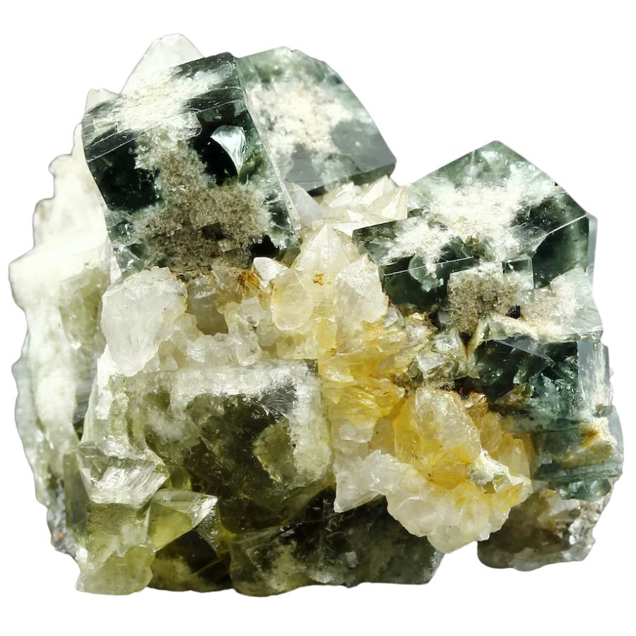 rough dark green cubic fluorite crystals
