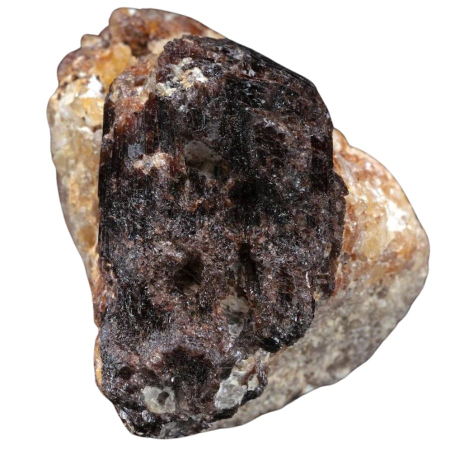 rough deep brown painite crystal on a rock