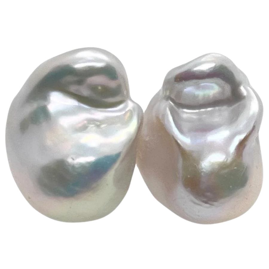 two white irregularly shaped baroque pearls