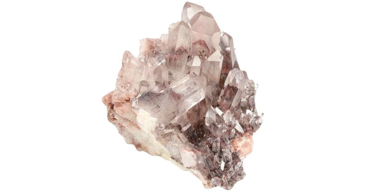 translucent reddish quartz crystal cluster