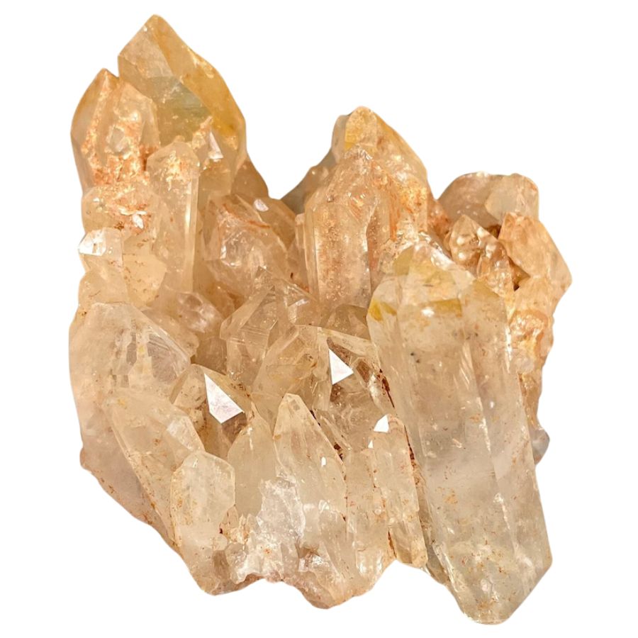 translucent peach-colored quartz crystal cluster