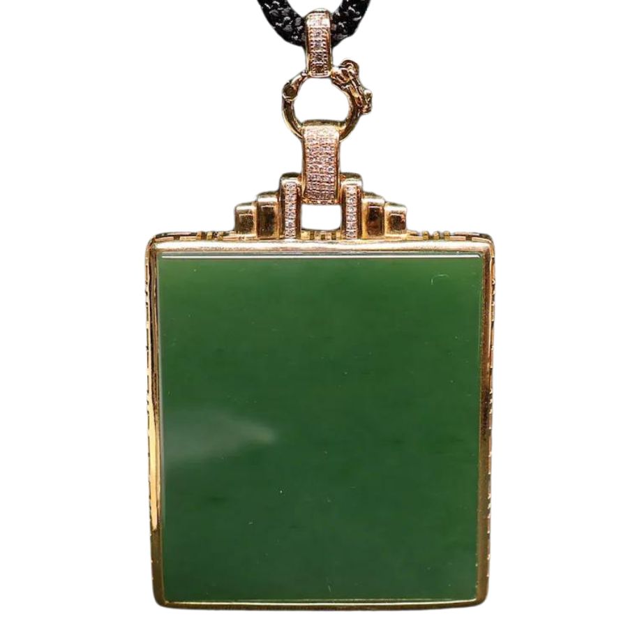 square dark green spinach jade pendant