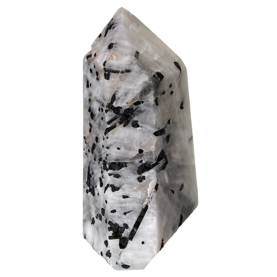 white quartz tower with black tourmaline inclusions