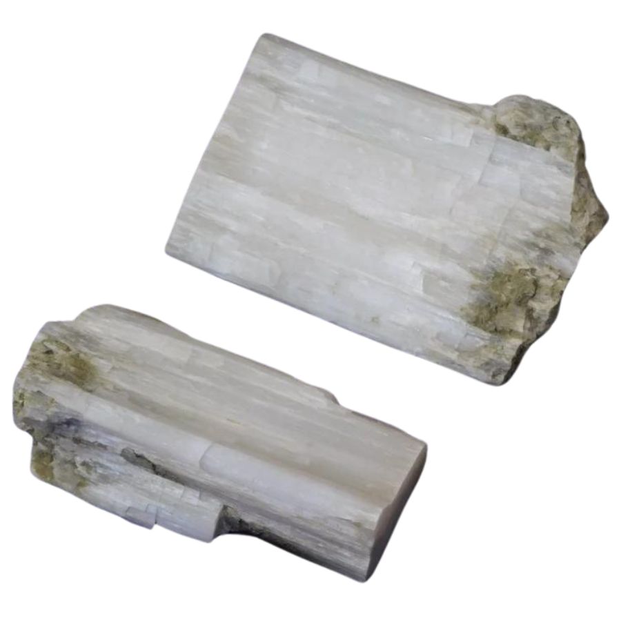 two rough white ulexite crystals