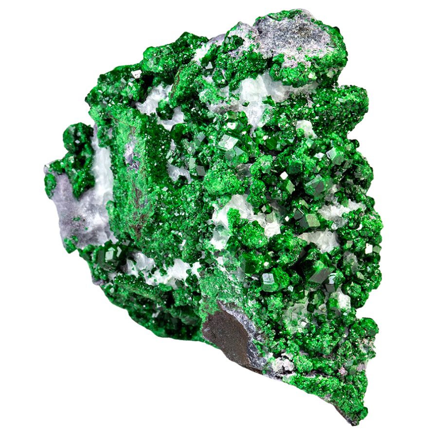 bright green druzy uvarovite garnet crystals on a rock