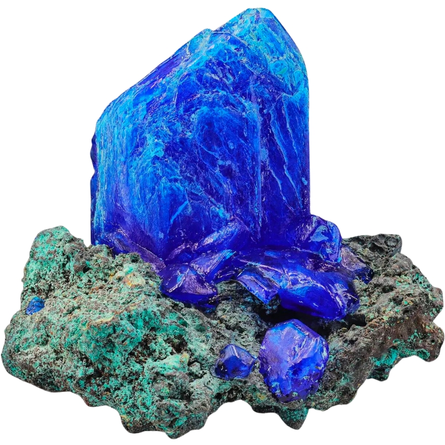 Stunning blue chalcanthite crystals on copper ore logger from Afghanistan