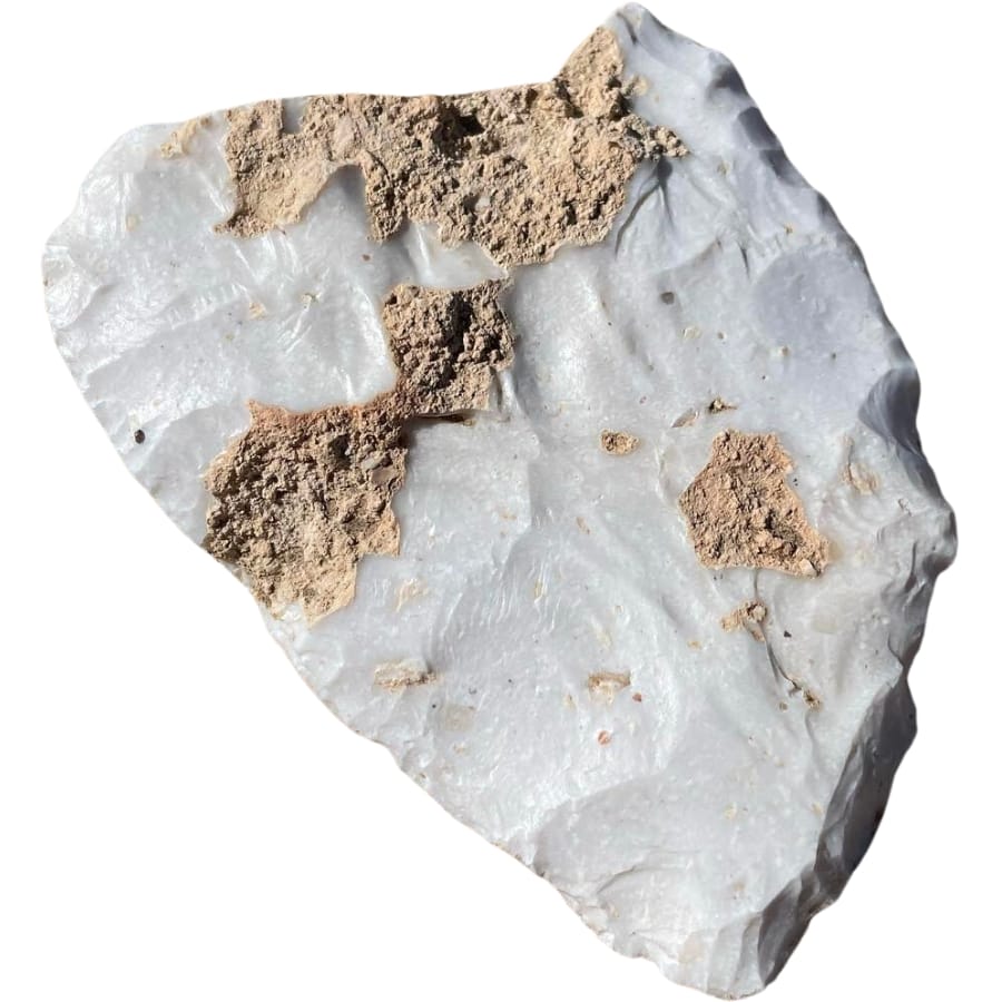 A piece of grayish chert shaped as a biface tool or hand axe
