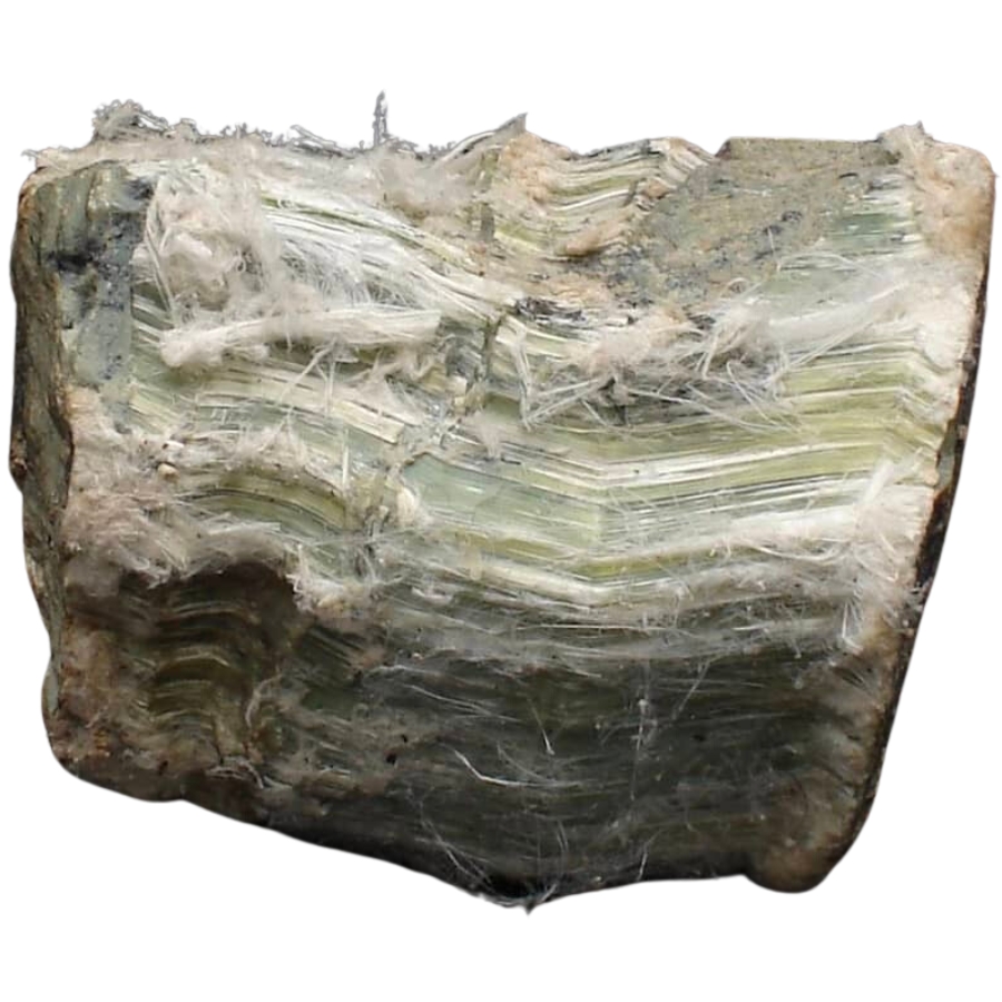 A raw piece of fibrous chrysotile