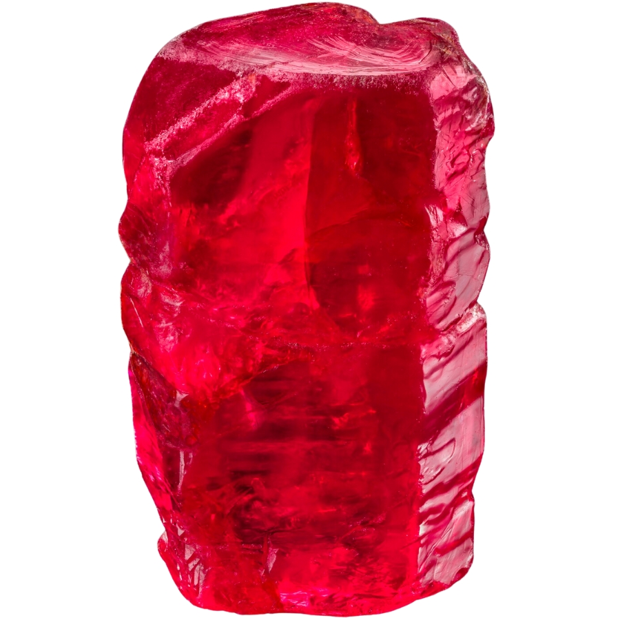 A euhedral trigonal crystal of pigeon-red ruby