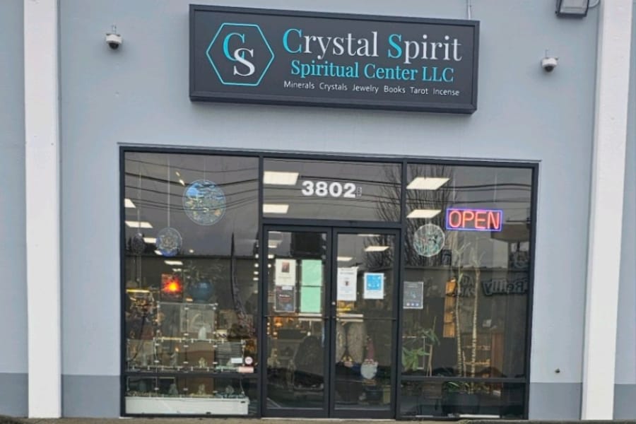 Entrance and front store window of Crystal Spirit