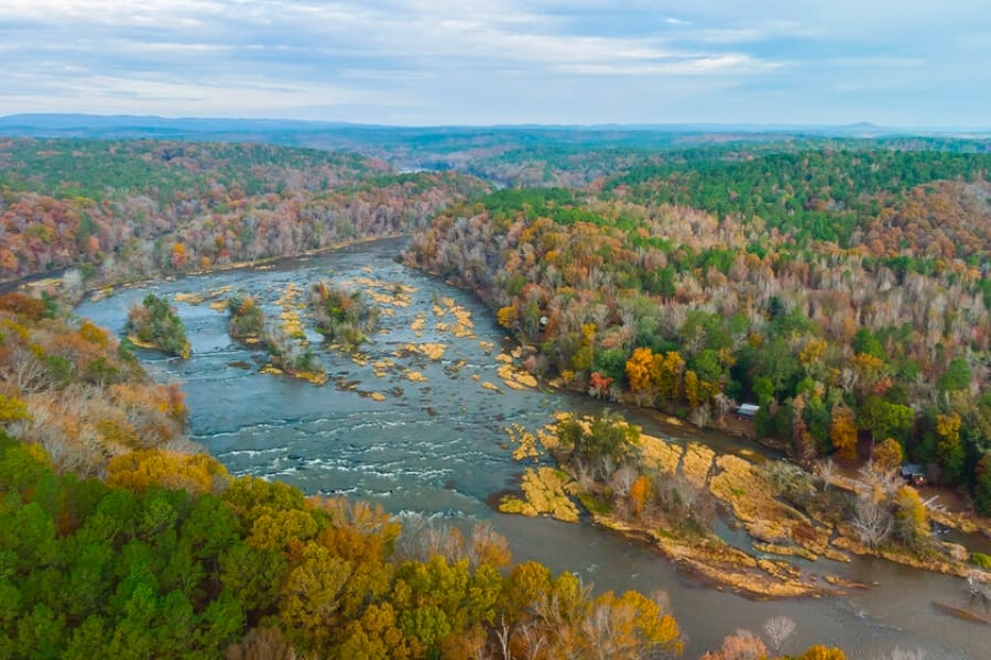 Aerial view of the stretch of Flint River and its gorgeous surrounding landscapes