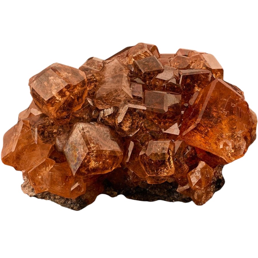 Deep orange specimen of glassy grossular garnet crystals