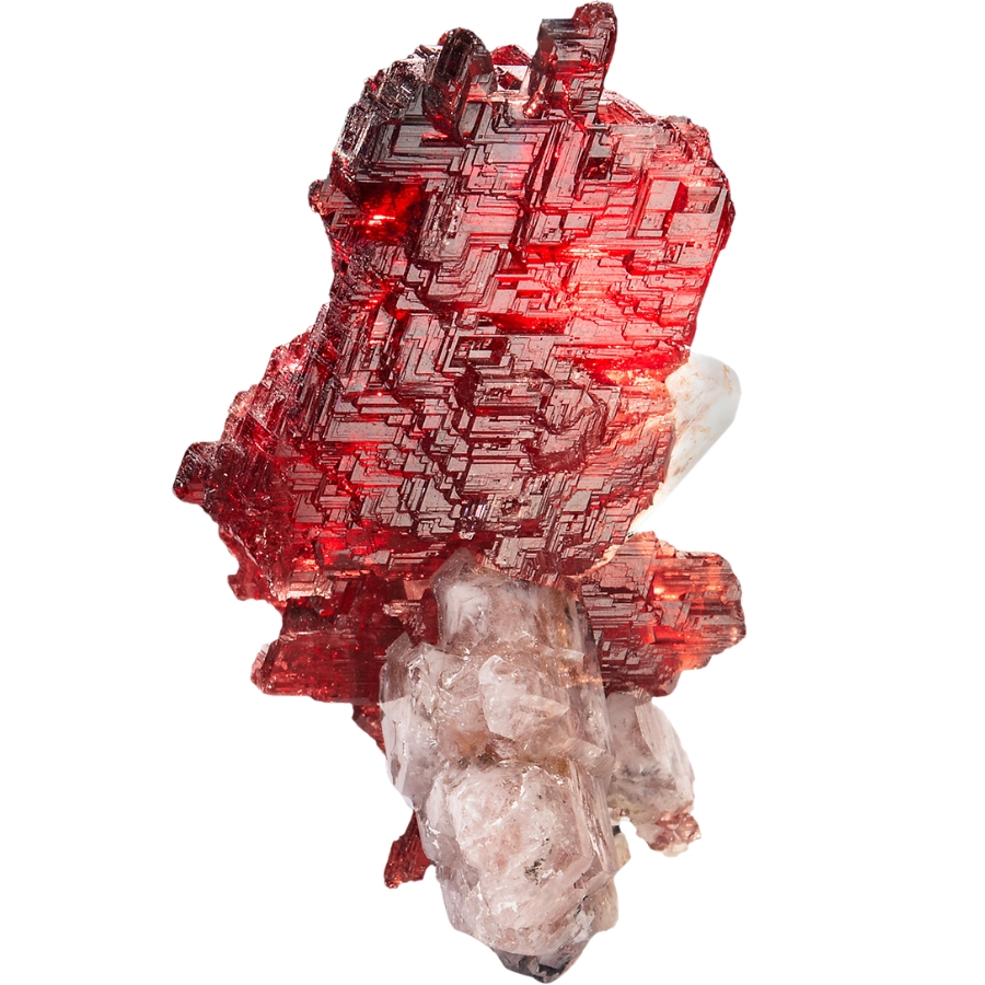 Deep red spessartine garnet on white quartz
