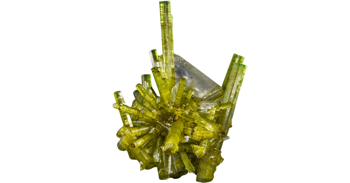 Starbust-shaped green tourmaline crystals