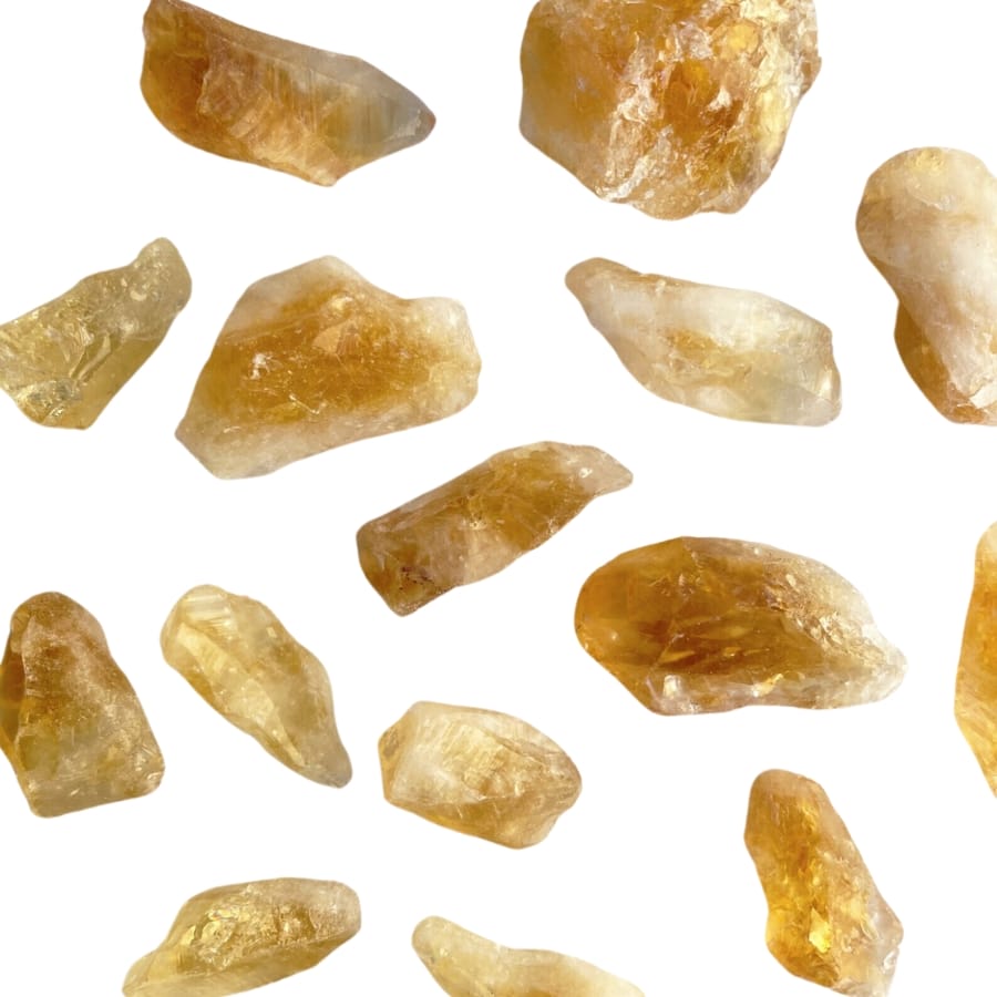 Several pieces of raw heat-treated citrine stones