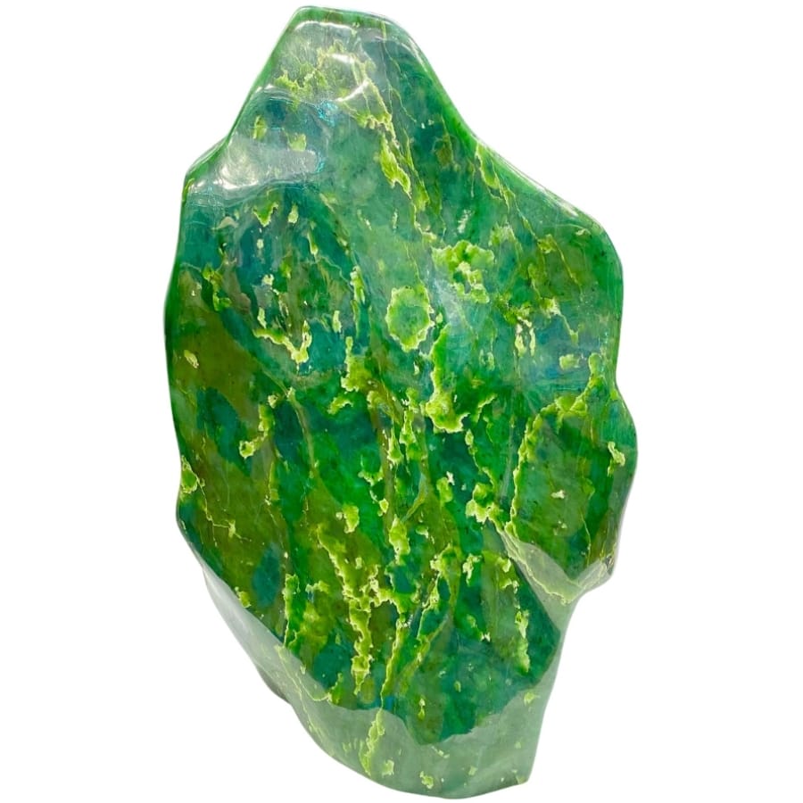 Fascinating piece of vivid green nephrite with yellowish to light green details