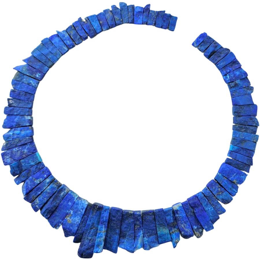 A captivating necklace made out of several pieces of bright blue lapis lazuli