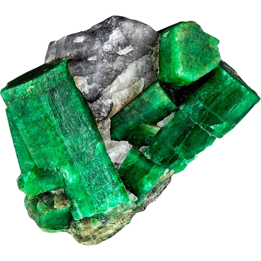 Prismatic terminated crystals of emerald on a matrix
