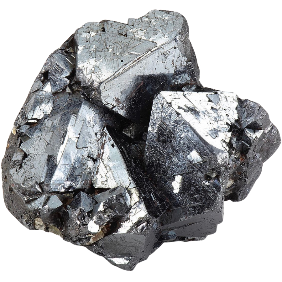 Octahedral crystals of lustrous, metallic gray magnetite