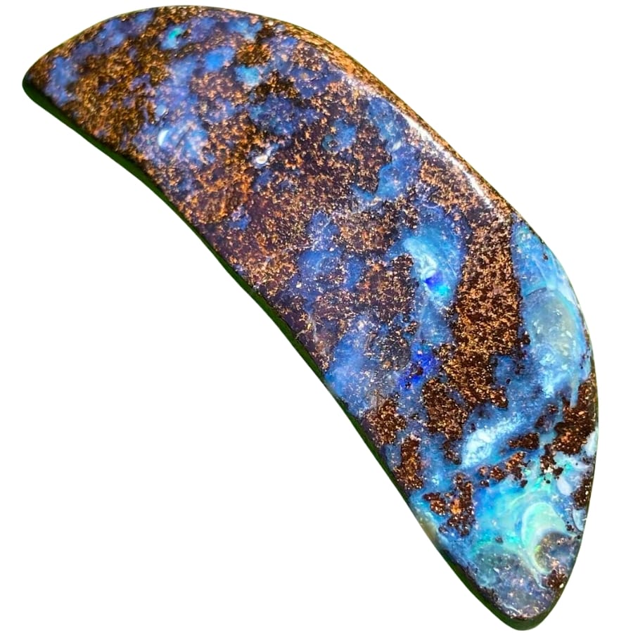 A polished piece of boulder opal with captivating play-of-color