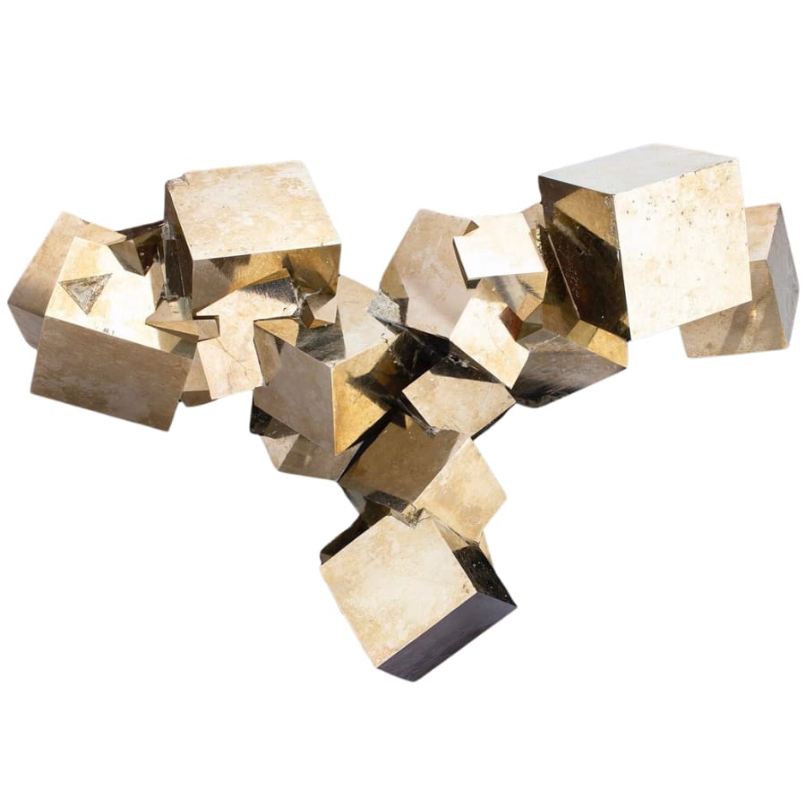A golden, naturally cubic pyrite specimen