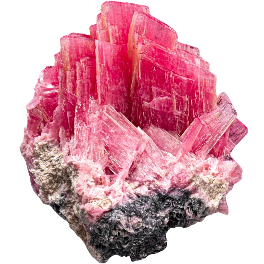 Cherry red to pink crystals of rhodonite