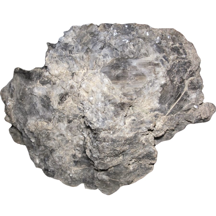 A raw rock gypsum showing parts that are sparkly and parts that appear more textured