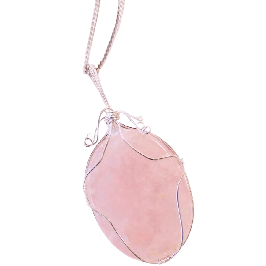 A beautiful pendant with a big, soft pink-hued rose quartz