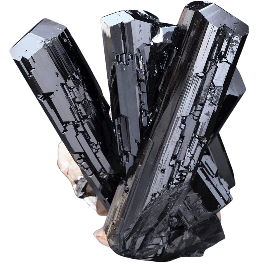 Lustrous crystals of black tourmaline or schorl