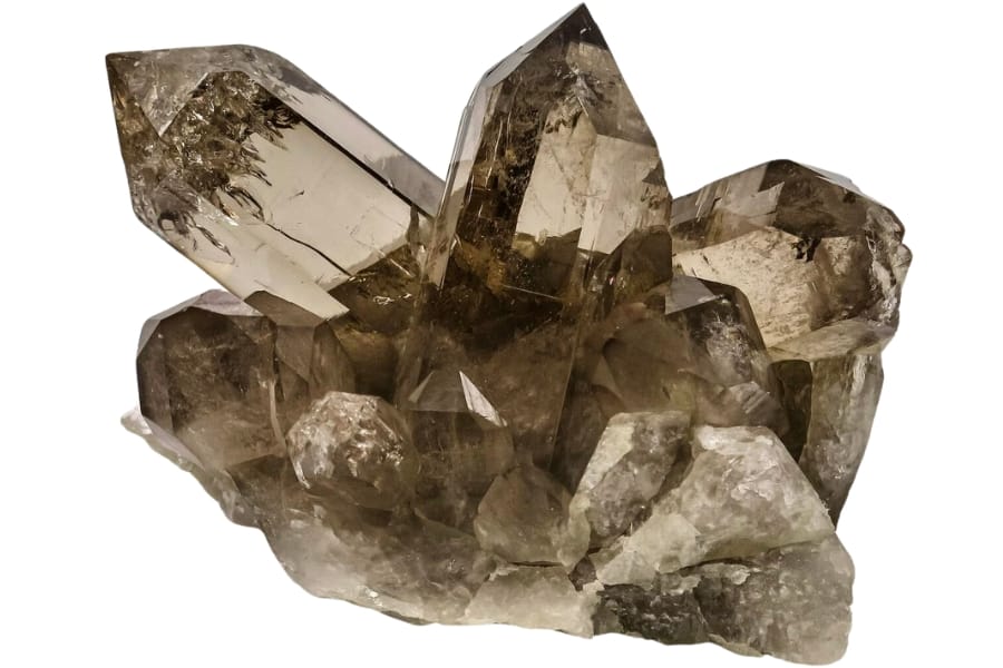 A cluster of beautiful, lustrous smoky quartz