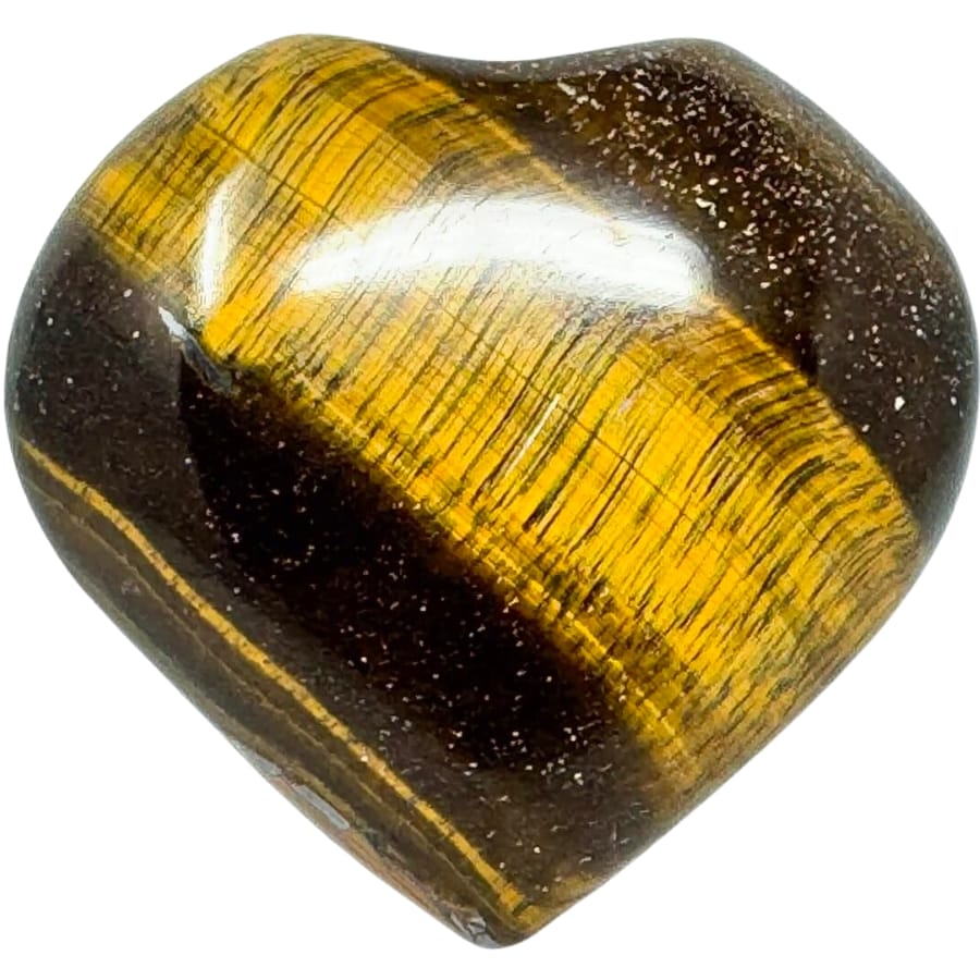 A polished, heart-shaped tiger's eye specimen