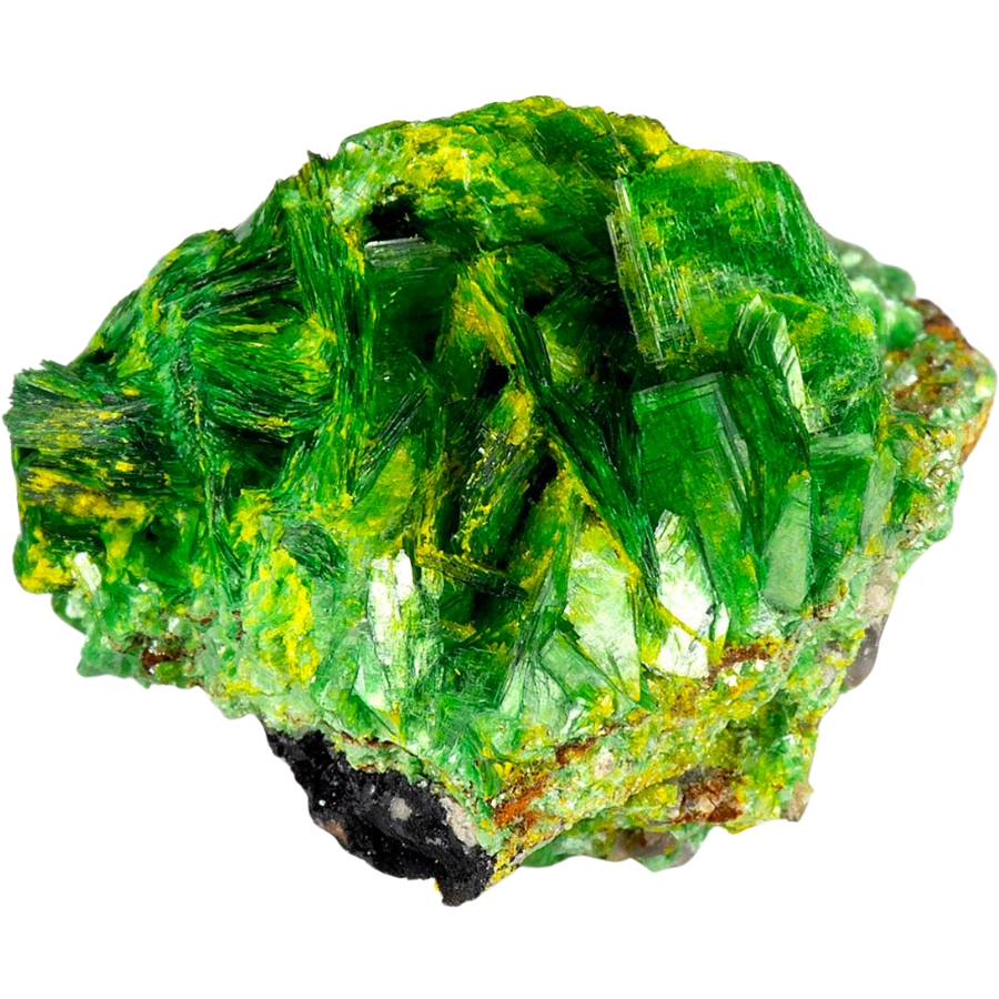 Lustrous green platy crystals of torbernite on a matrix