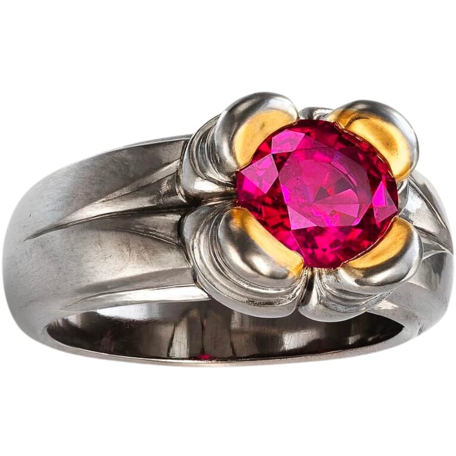 A simple ring with a vibrant red Vietnamese ruby as center stone