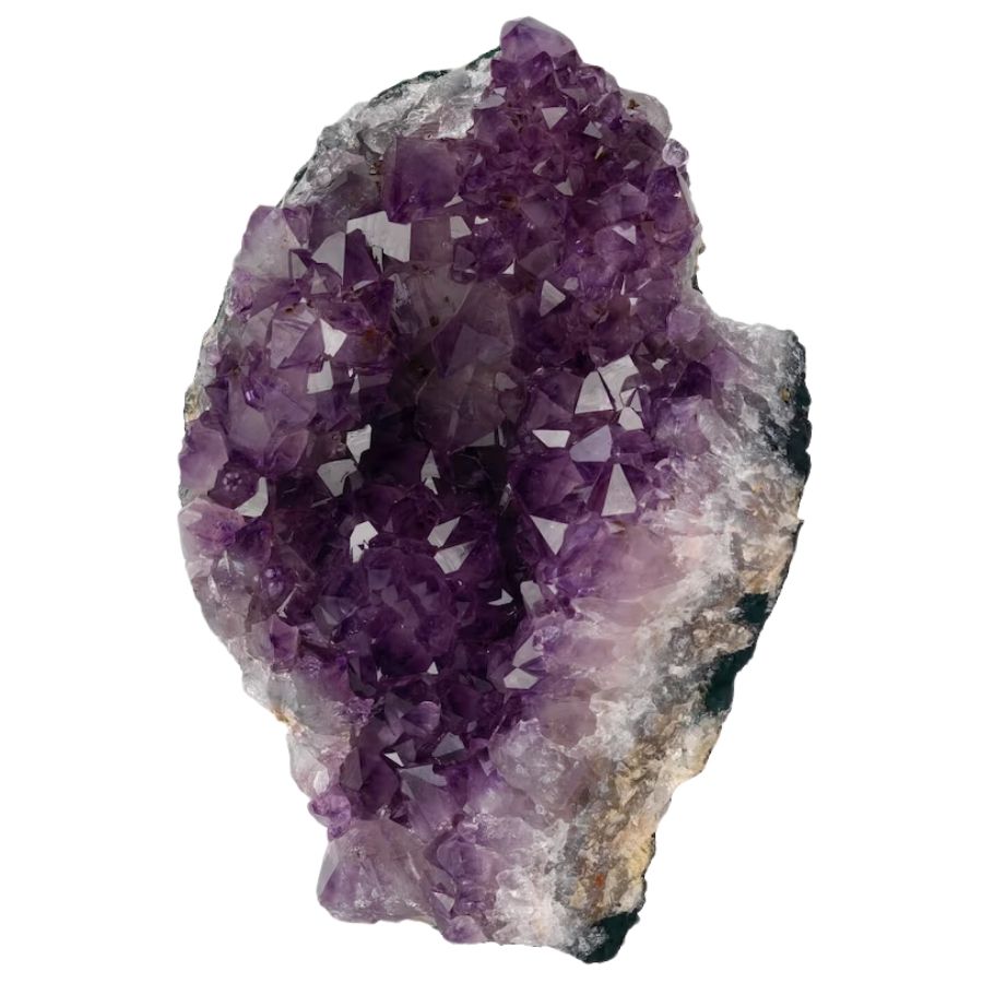 purple amethyst crystals on a rock