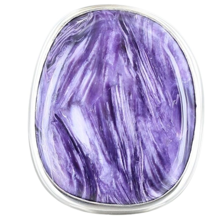 oval purple and white charoite cabochon ring