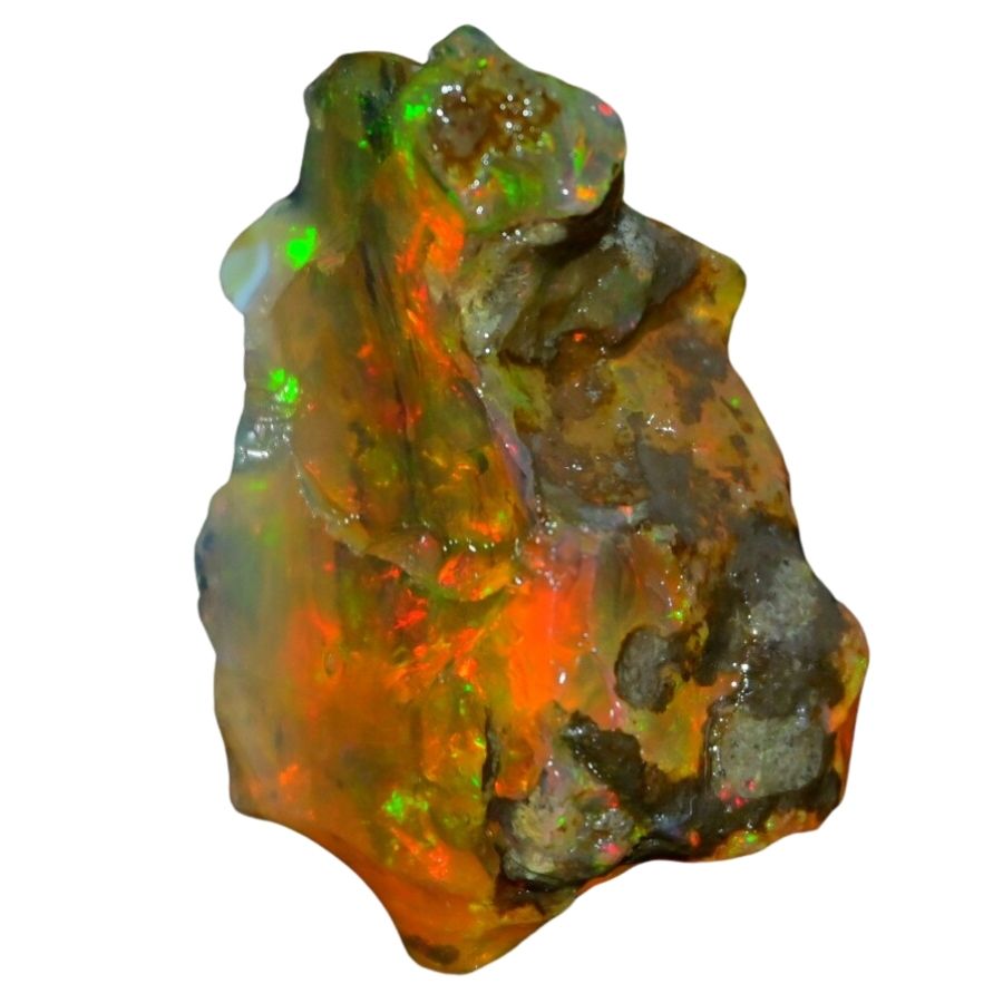 rough orange fire opal with play-of-color