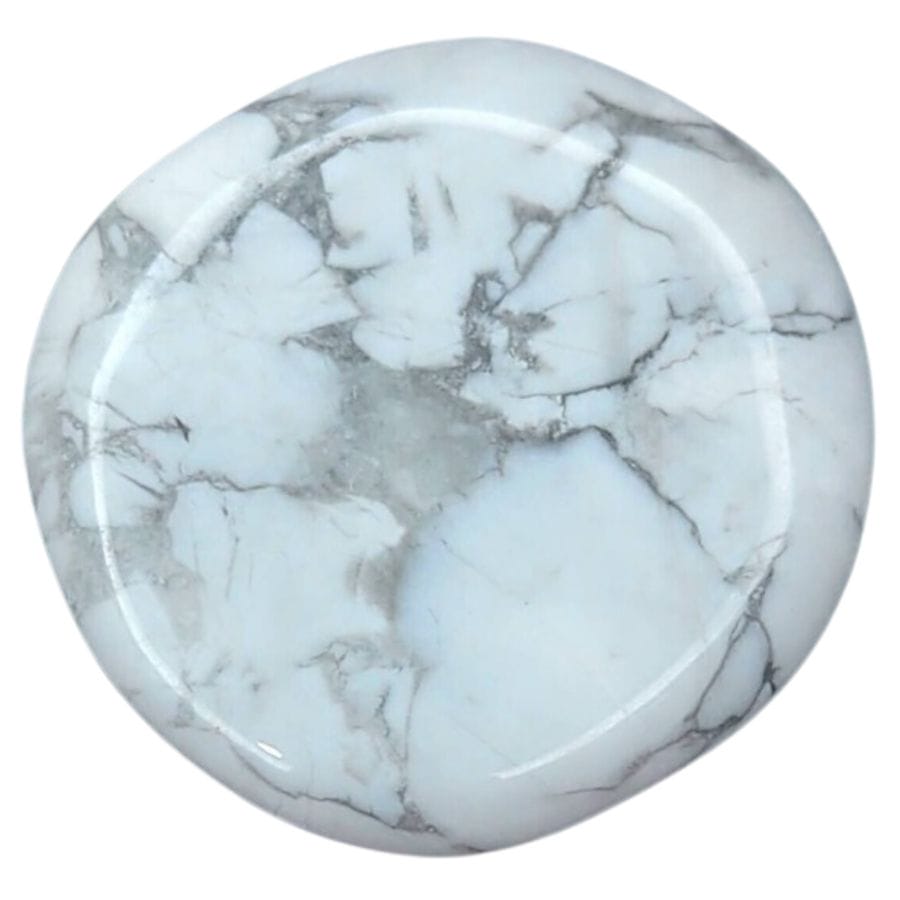 polished white howlite palm stone with gray veins