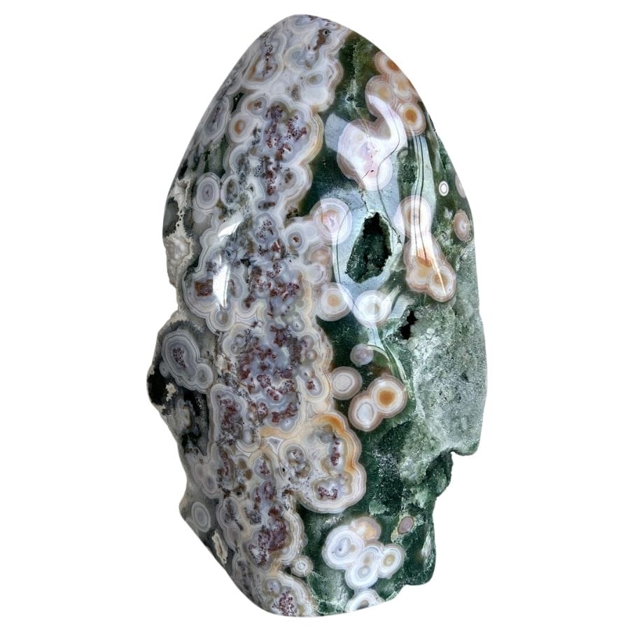 green, white, and red polished orbicular jasper