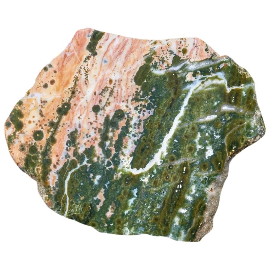 green and peach patterned jasper slab