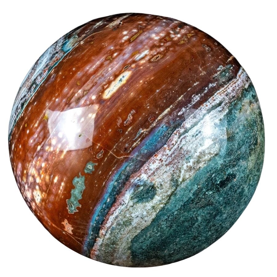 blue, red, and white jasper sphere