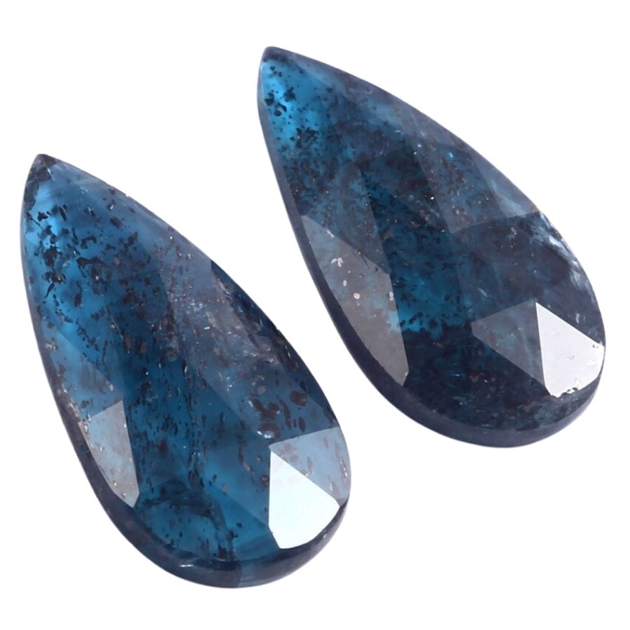 deep blue faceted teardrop shaped kyanite