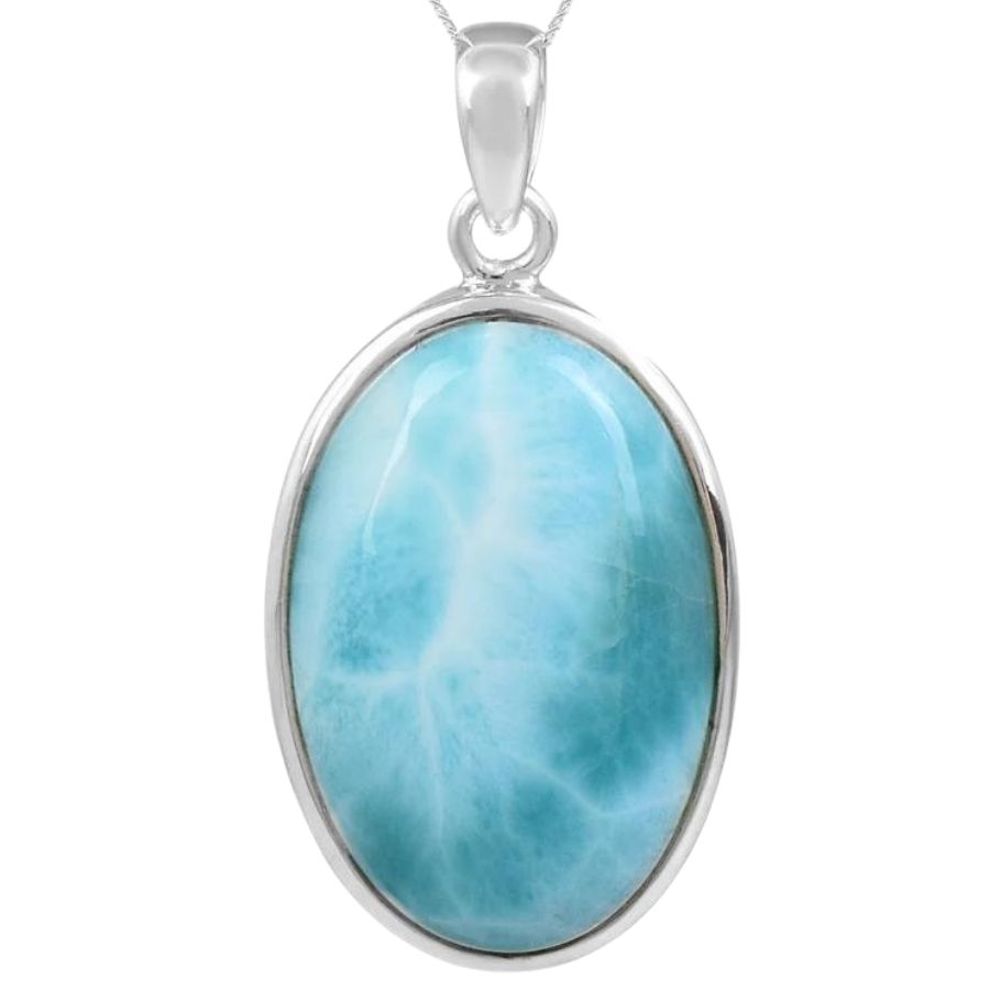 oval blue and white larimar cabochon pendant